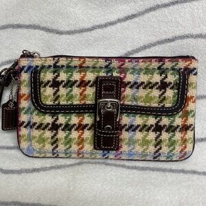 Coach Hamptons Tattersall Tweed Multicolor Plaid Wristlet